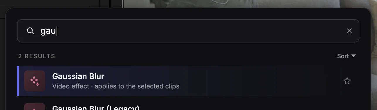 Cockpit search with gau typed, showing Gaussian Blur as the top result